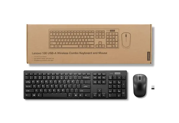 لوحة مفاتيح لينوفو Lenovo 100 Wireless Combo Keyboard and Mouse Black 4X31N94476